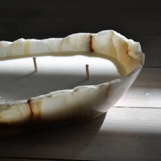 Image of the Golden Light Onyx Candle Bowl from Terra Cruda's Australian home fragrance collection