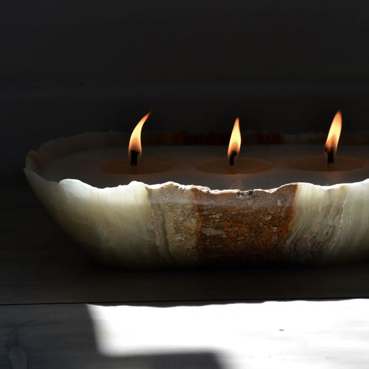 Image of the Golden Light Onyx Candle Bowl from Terra Cruda's Australian home fragrance collection